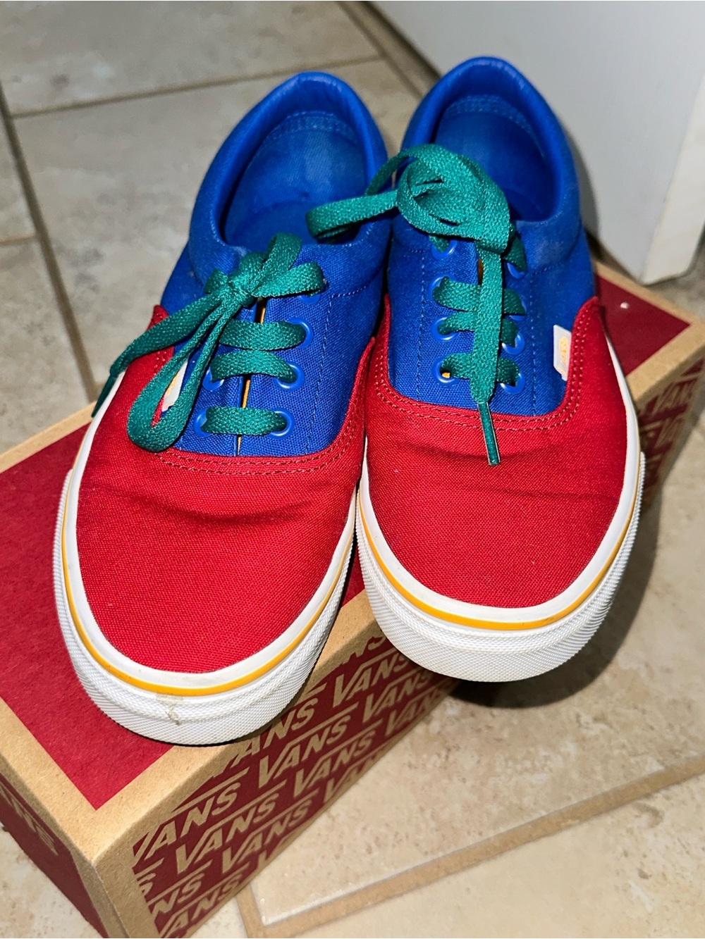 Vans Kids Low-Top Canvas Sneakers in Red, Blue and Green